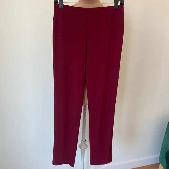 Clara Sun Woo Red Jersey Knit Straight Leg Pull-On Stretch Pants EUC Size Small - Picture 1 of 5